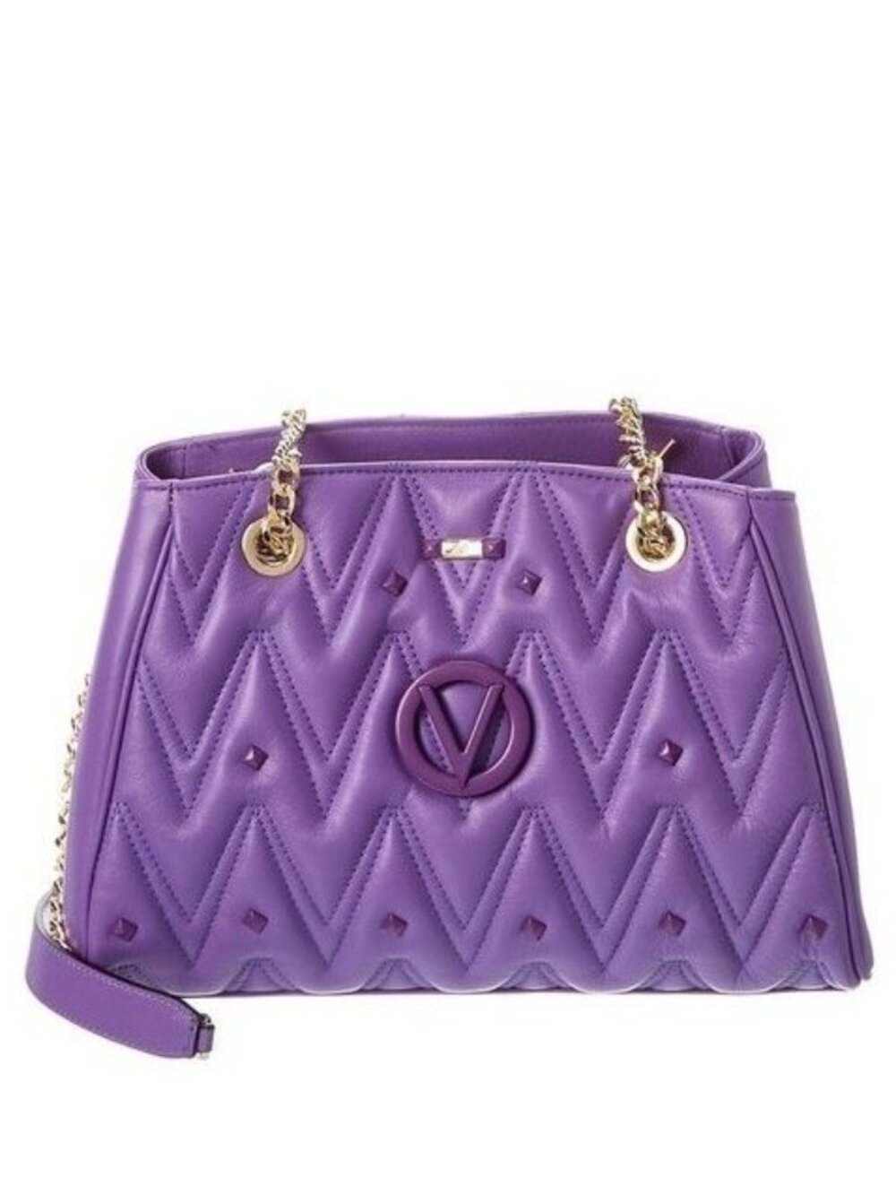 💜 NEW Mario VALENTINO Purple Angelina D Quilted Stud Leather Shoulder Bag